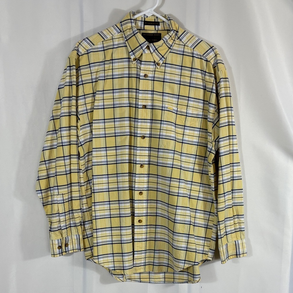 Alexander Julian Yellow Plaid Button-Up Shirt with Navy and White Accents